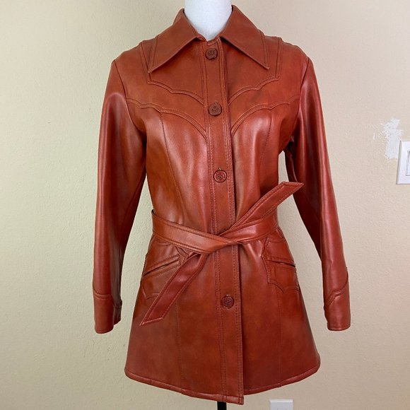 Amereca Jackets & Blazers - Vintage 70s Faux Leather Womens sz 12 Jacket Brown